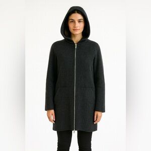 J.Crew Stadium Cloth by Nello Gori Charcoal Gray Wool Jacket Leather Trim Size 4